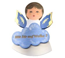 Magnetpin Engel mit Wolke, Flügel blau, mit Spruch - 111-757-B