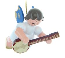 Schwebeengel mit Banjo, blaue Flügel - 199/062/038B