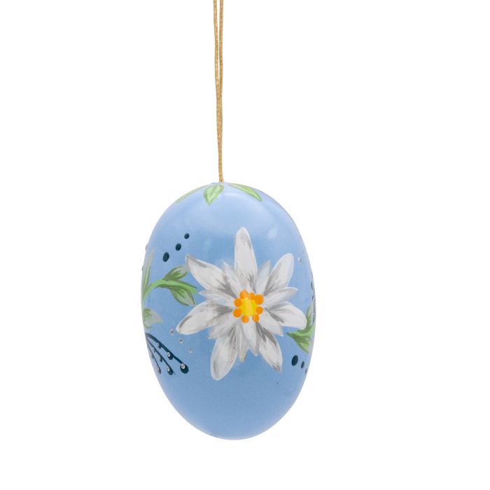 Osterei blau mit Edelweiss, 55 mm, handbemalt - 224/906/bl