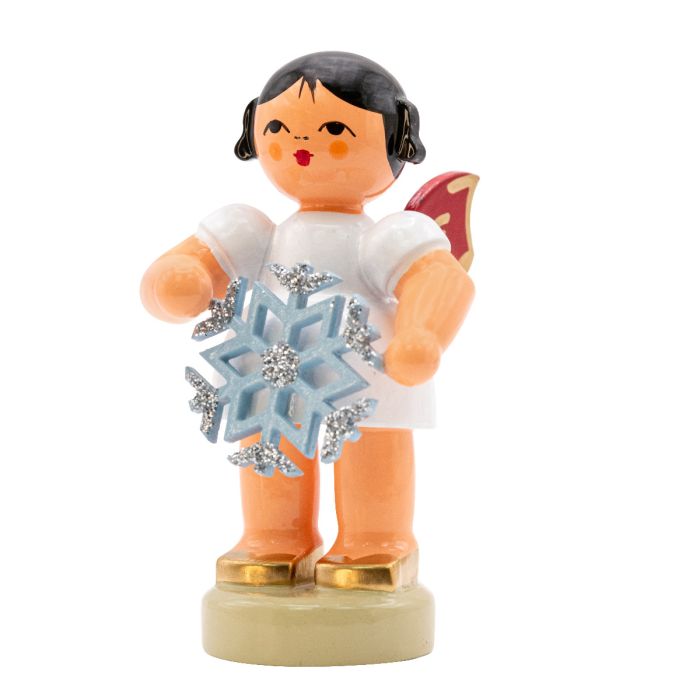 Engel stehend mit Schneekristall, rote Flügel - 225/270/37R
