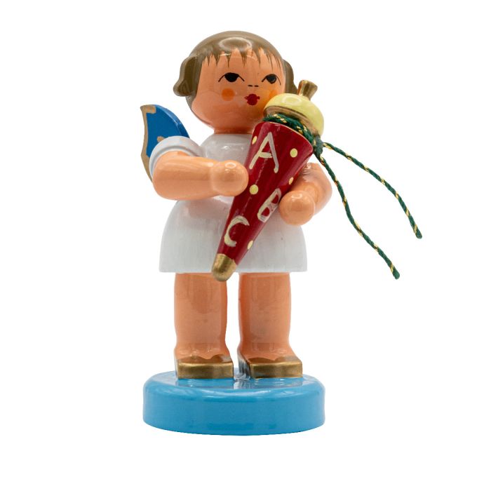 Engel stehend mit Zuckertüte, blaue Flügel - 225/270/81B